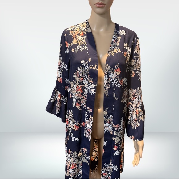 Robin Barr Navy Floral Kimono New medium - Picture 3 of 8